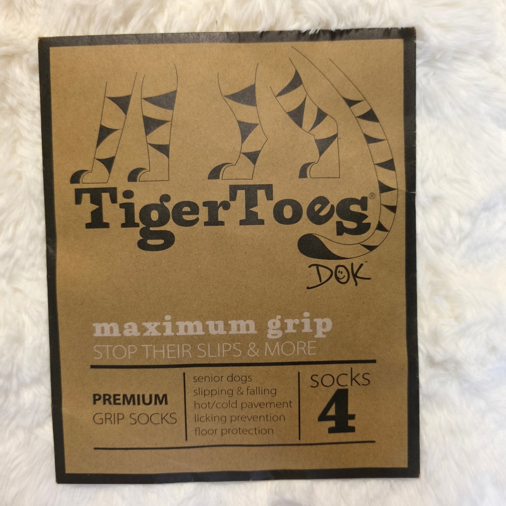 TigerToes Premium Grip Dog Socks Small Black Grey New 4 Pack Adjustable Straps